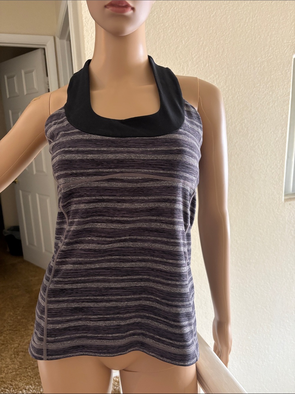 lululemon athletica Black and Gray Striped Racerback Tank, no pads